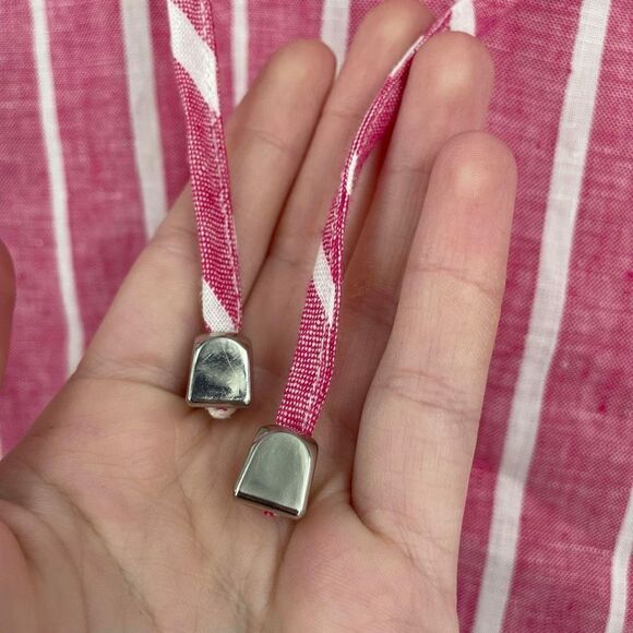 Rafaella Linen Striped lace Tie Top Pink White Large nautical July 4 coastal EUC - Picture 6 of 10